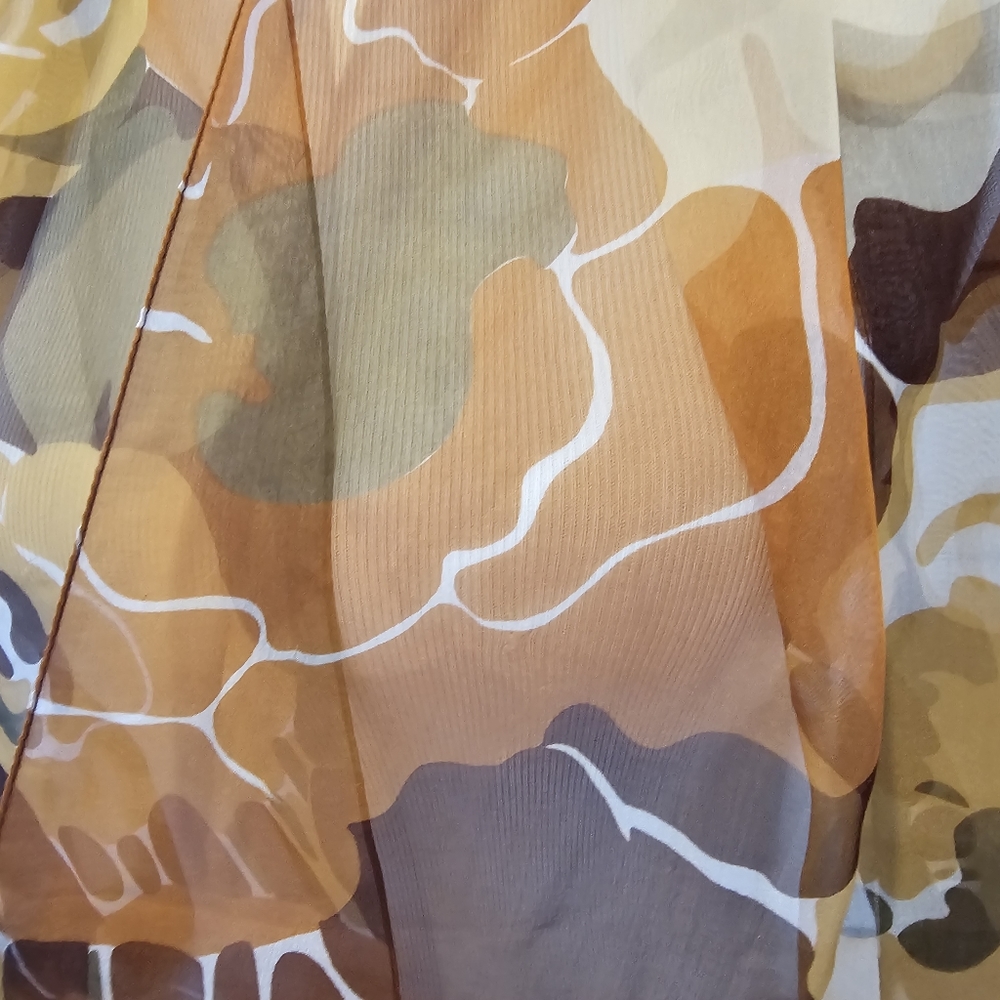 Retro sheer floral scarf in orange, brown, mustard yellow & olive green - Picture 11 of 11